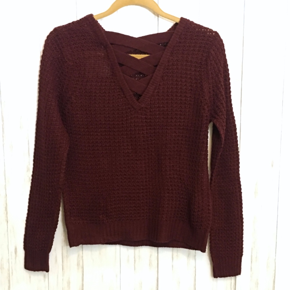 ENVY Boutique Maroon Criss Cross Knit Sweater NWT